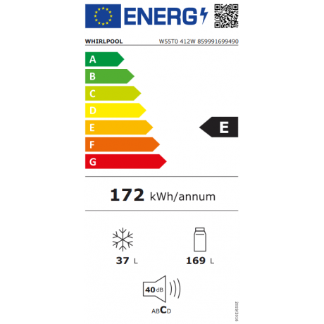 WHIRLPOOL W55T0 412W Δίπορτο Ψυγείο 206lt 143cm Λευκό WHIRLPOOL W55T0 412W Δίπορτο Ψυγείο 206lt 143cm Λευκό